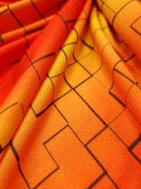 Yellow & Orange Squares Print Lightweight Jersey Crepe Fabric 4 Way Stretch - T9 Fabrics