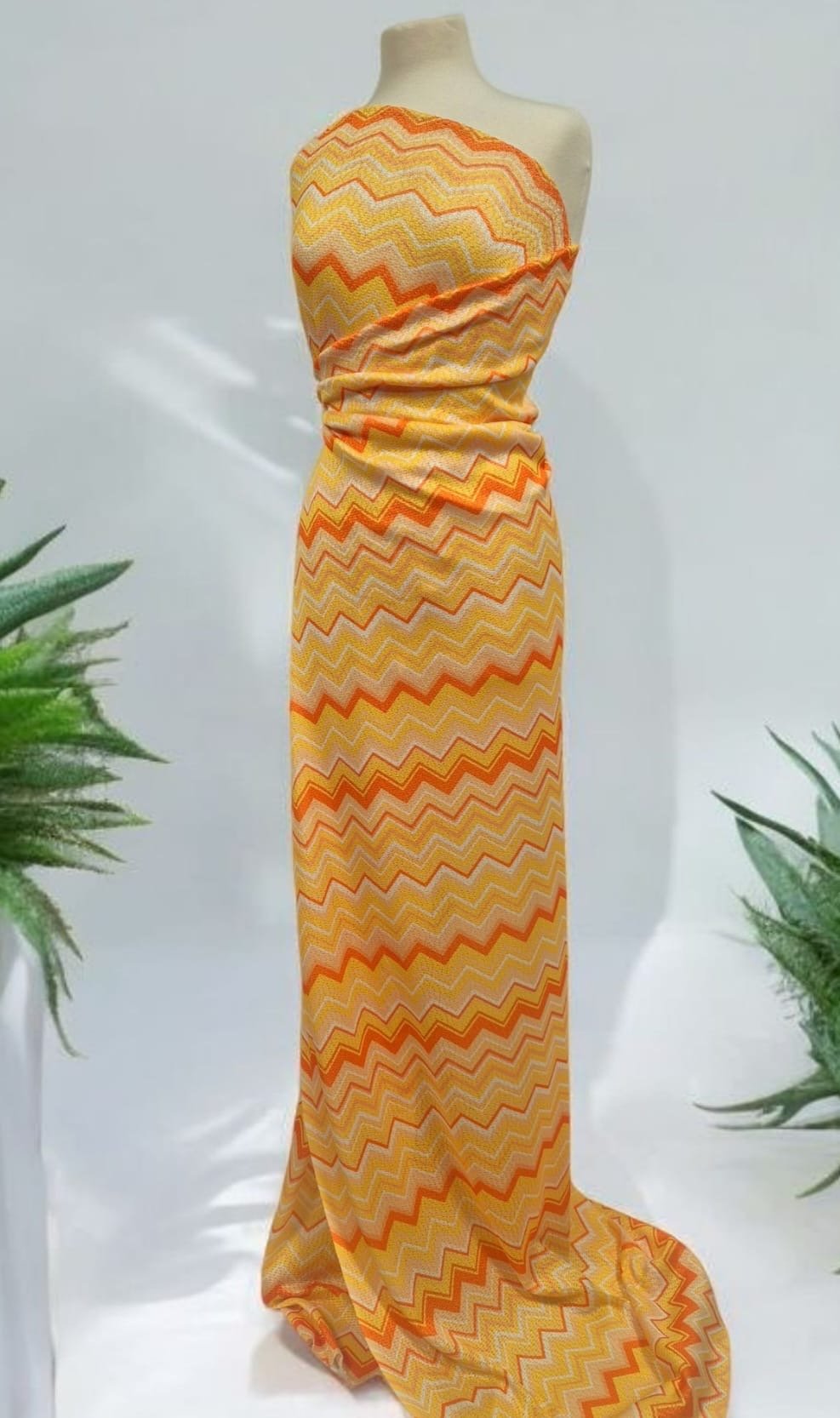Yellow Orange Zigzag Knitted 4 Way Stretch Fabric - T9 Fabrics