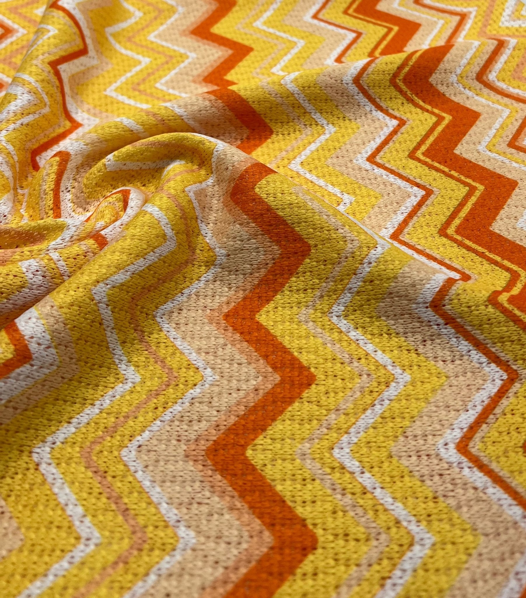 Yellow Orange Zigzag Knitted 4 Way Stretch Fabric - T9 Fabrics