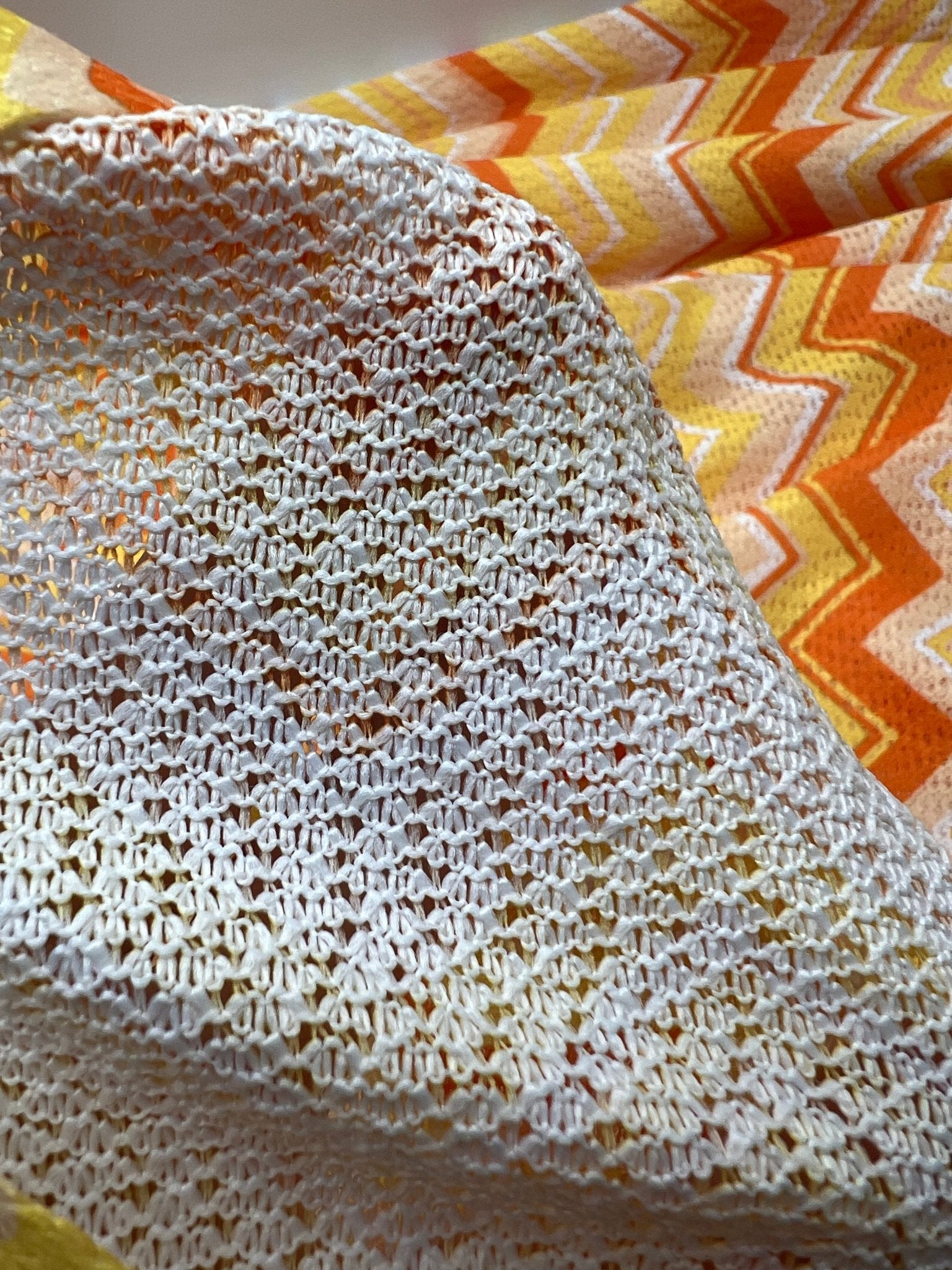 Yellow Orange Zigzag Knitted 4 Way Stretch Fabric - T9 Fabrics