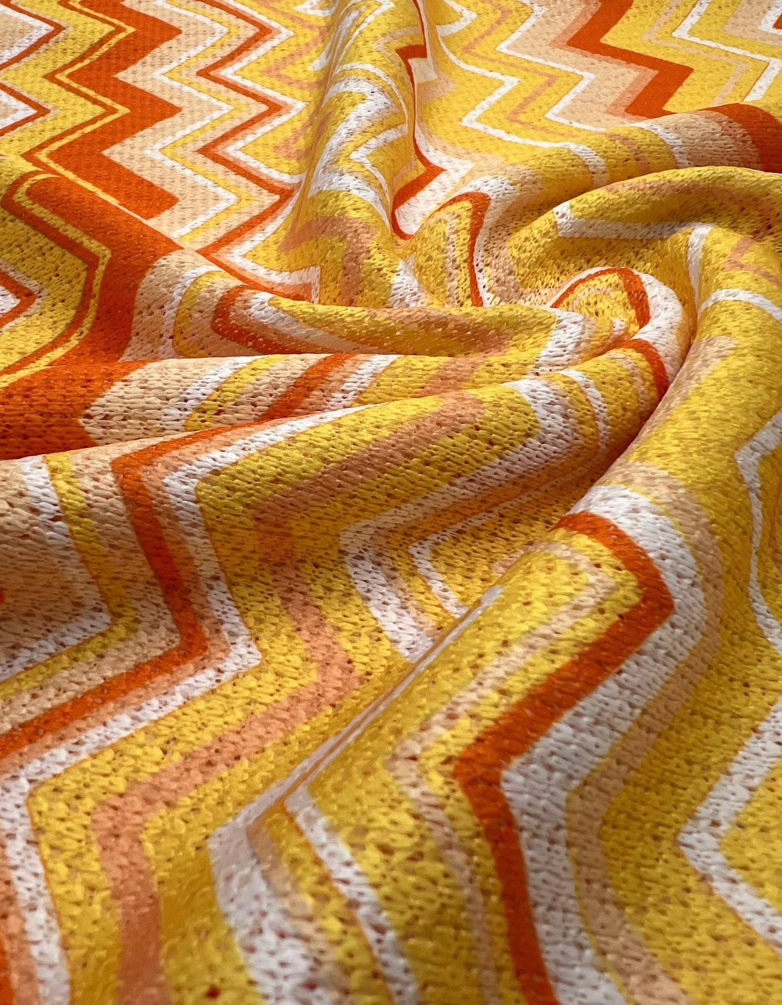 Yellow Orange Zigzag Knitted 4 Way Stretch Fabric - T9 Fabrics