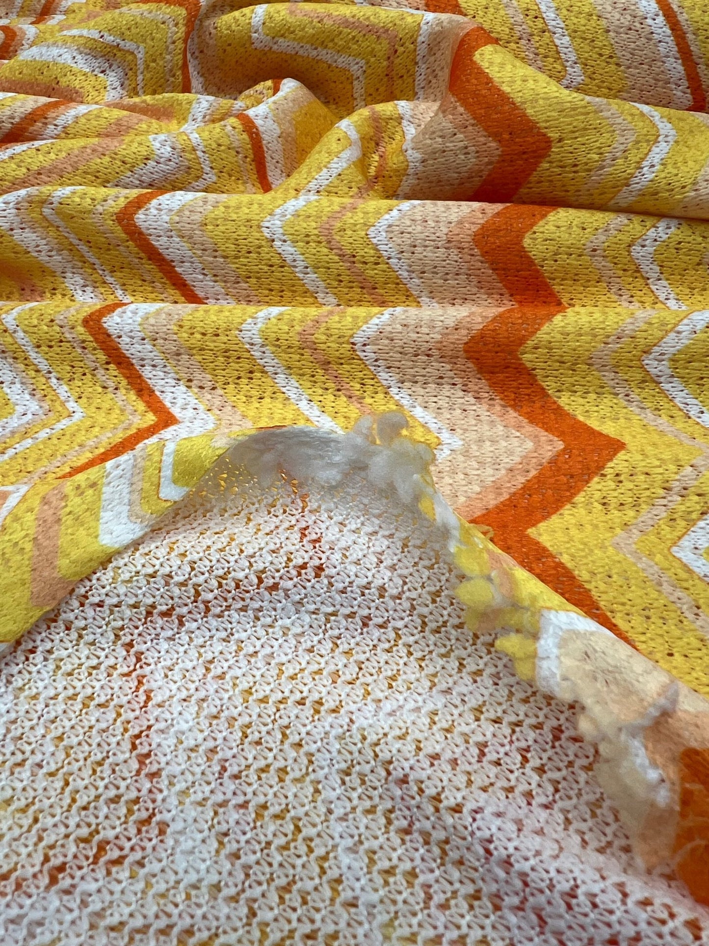 Yellow Orange Zigzag Knitted 4 Way Stretch Fabric - T9 Fabrics