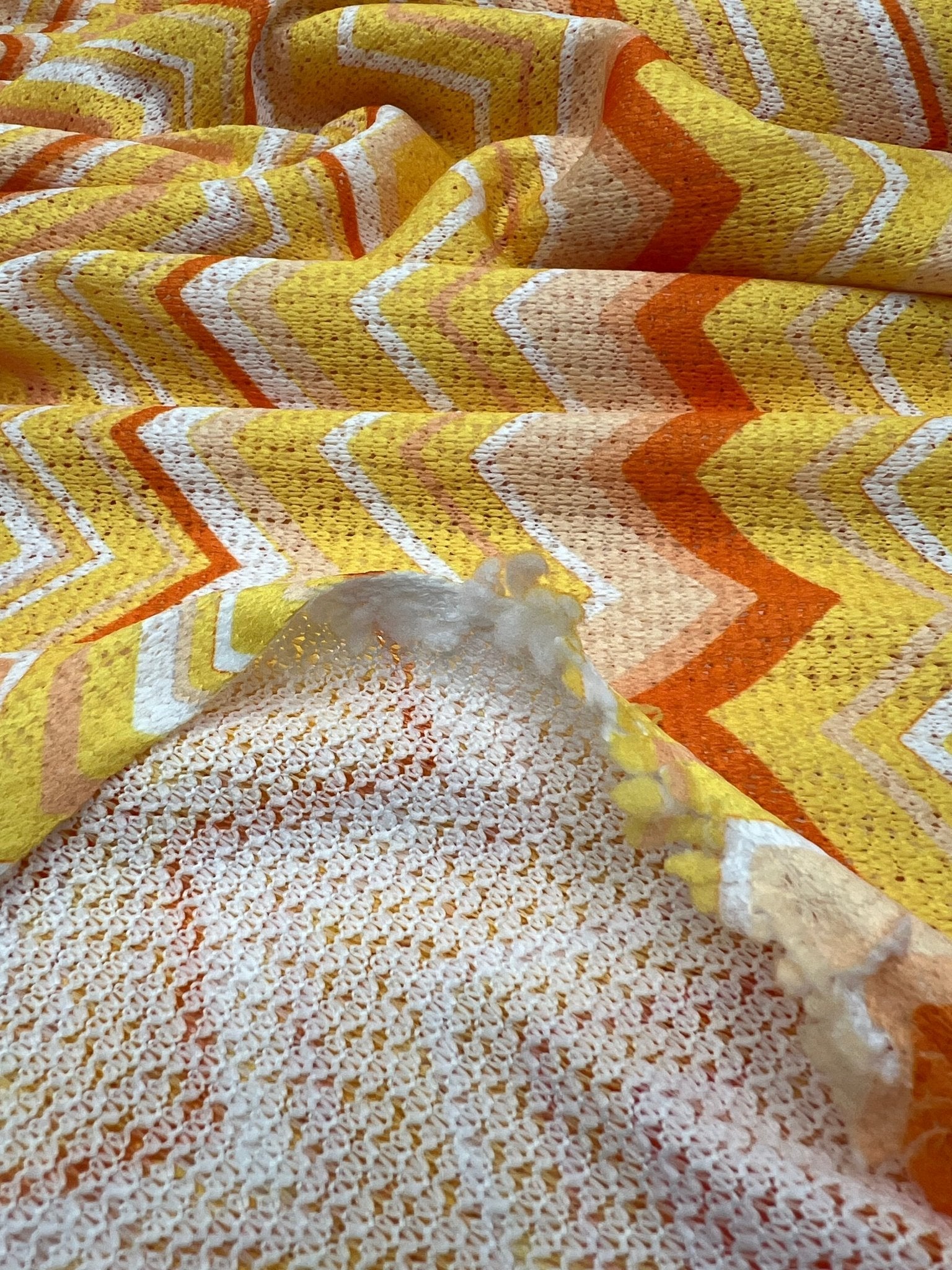 Yellow Orange Zigzag Knitted 4 Way Stretch Fabric - T9 Fabrics
