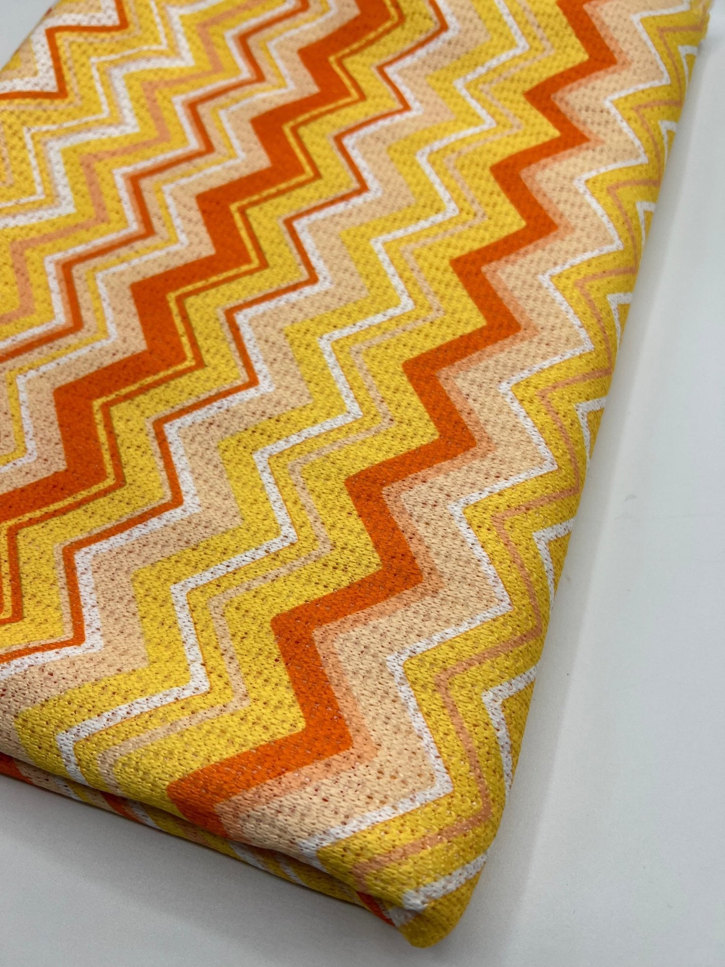 Yellow Orange Zigzag Knitted 4 Way Stretch Fabric - T9 Fabrics