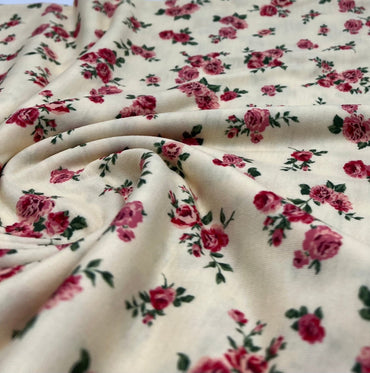 Yellow Rose Ditsy Floral Print Soft Spun Poly Stretch Fabric - T9 Fabrics