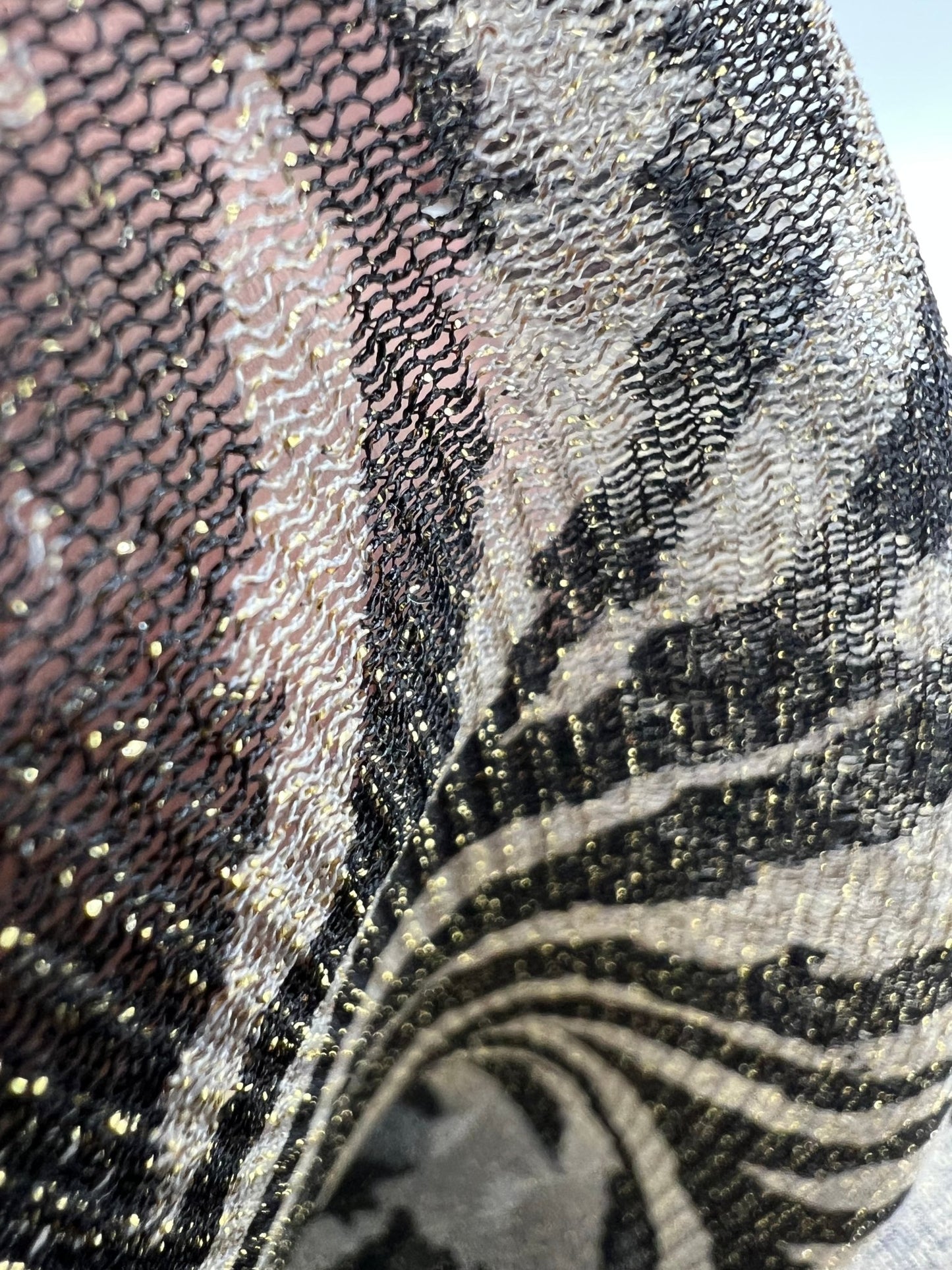 Zebra Gold Shimmer Shiny Print Mesh Fabric 2 Way Stretch - T9 Fabrics