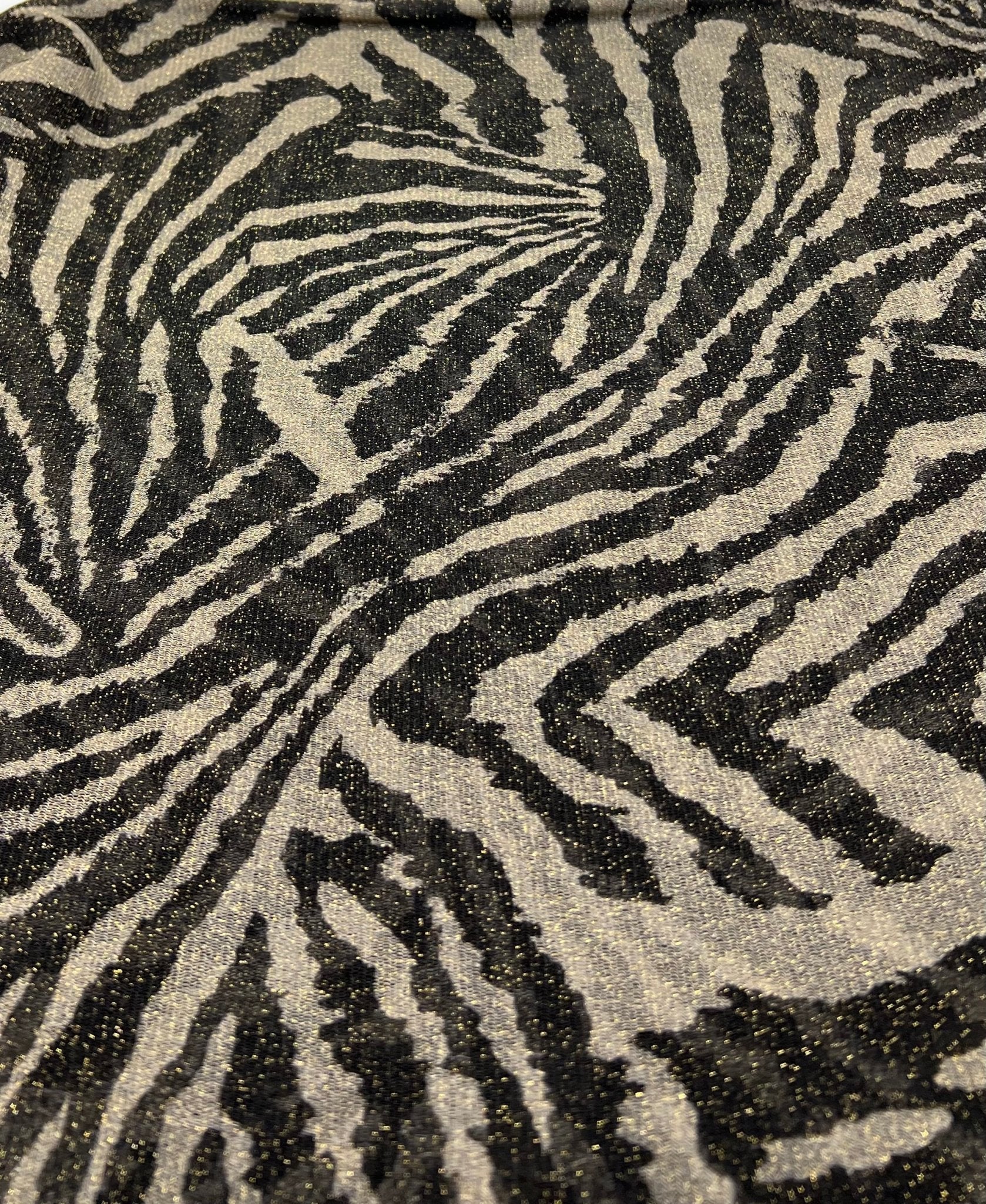 Zebra Gold Shimmer Shiny Print Mesh Fabric 2 Way Stretch - T9 Fabrics